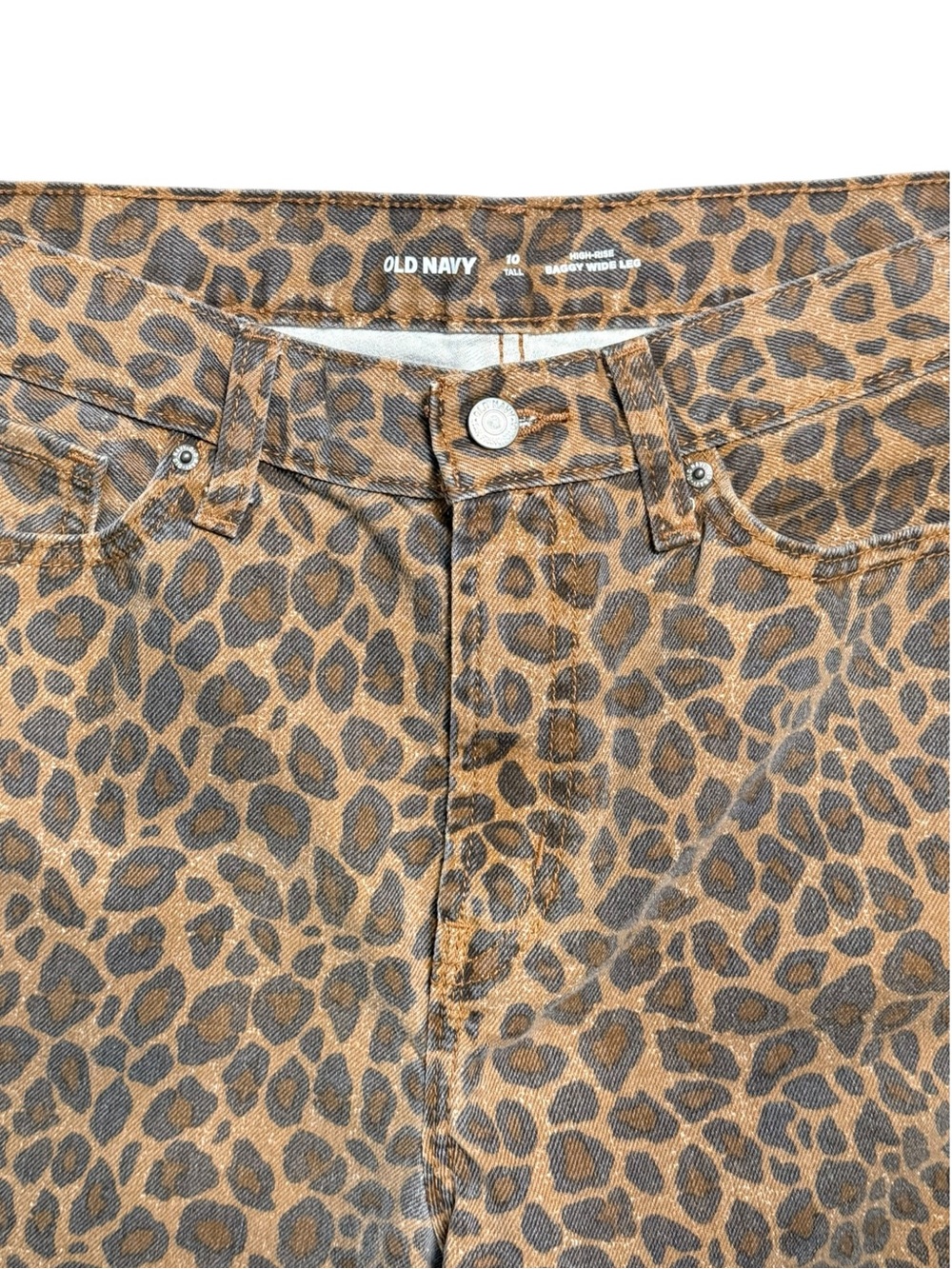 Old Navy Leopard Print High Rise Baggy Wide Leg Jeans Size 10 Tall - Picture 7 of 8